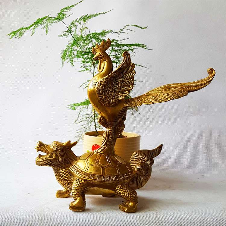 厂家古玩铜器铜金鸡踏龙龟鳌头摆件家居装饰金属工艺品