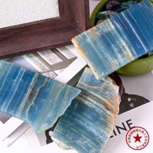 天然蓝力士原石切片 原石打磨蓝力士风景片水晶石玛瑙杯垫摆件批