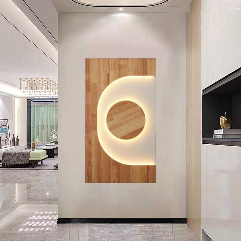 2025现代简约风实木壁画灯玄关装饰画入户正对门走廊过道水培绿植