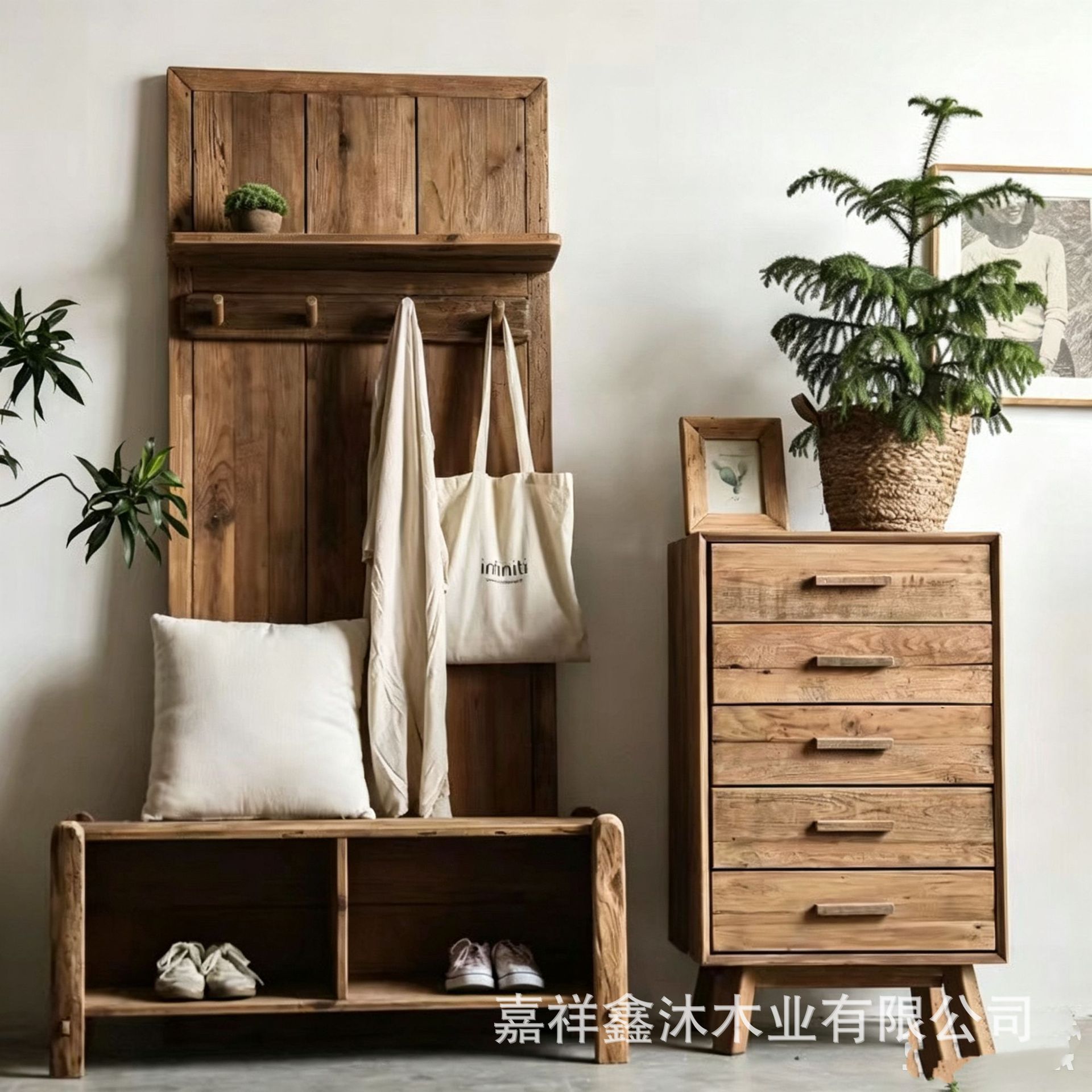 老榆木玄关换鞋凳入户门后换鞋凳实木家用民宿鞋子收纳凳储物柜