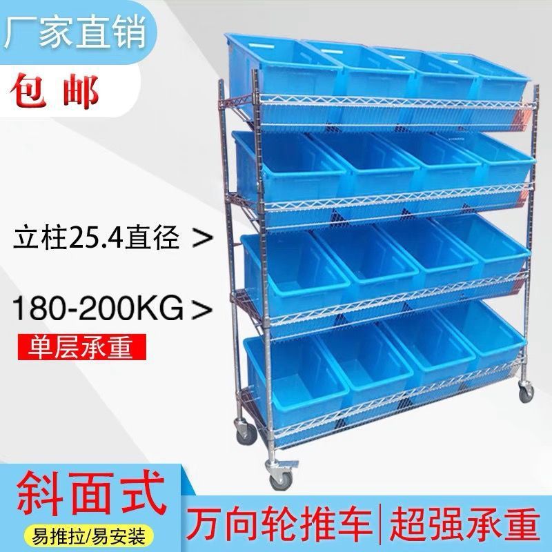 斜面镀铬线网拣货车快递仓库周转车倾斜口超市货架推车多层置物架