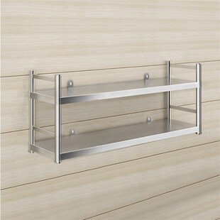 厨房壁挂置物架带围栏不锈钢挂墙架子饭店上墙收纳吊架两三层白钢