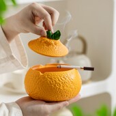 大橘大利创意陶瓷烟灰缸带盖防飞灰大号家用客厅茶几办公定制logo