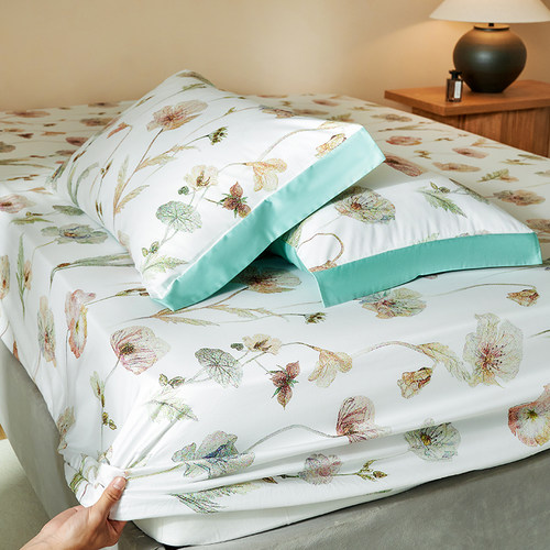 可定制140支全棉床笠床单件180x200x220cm印花长绒纯棉床罩高床垫