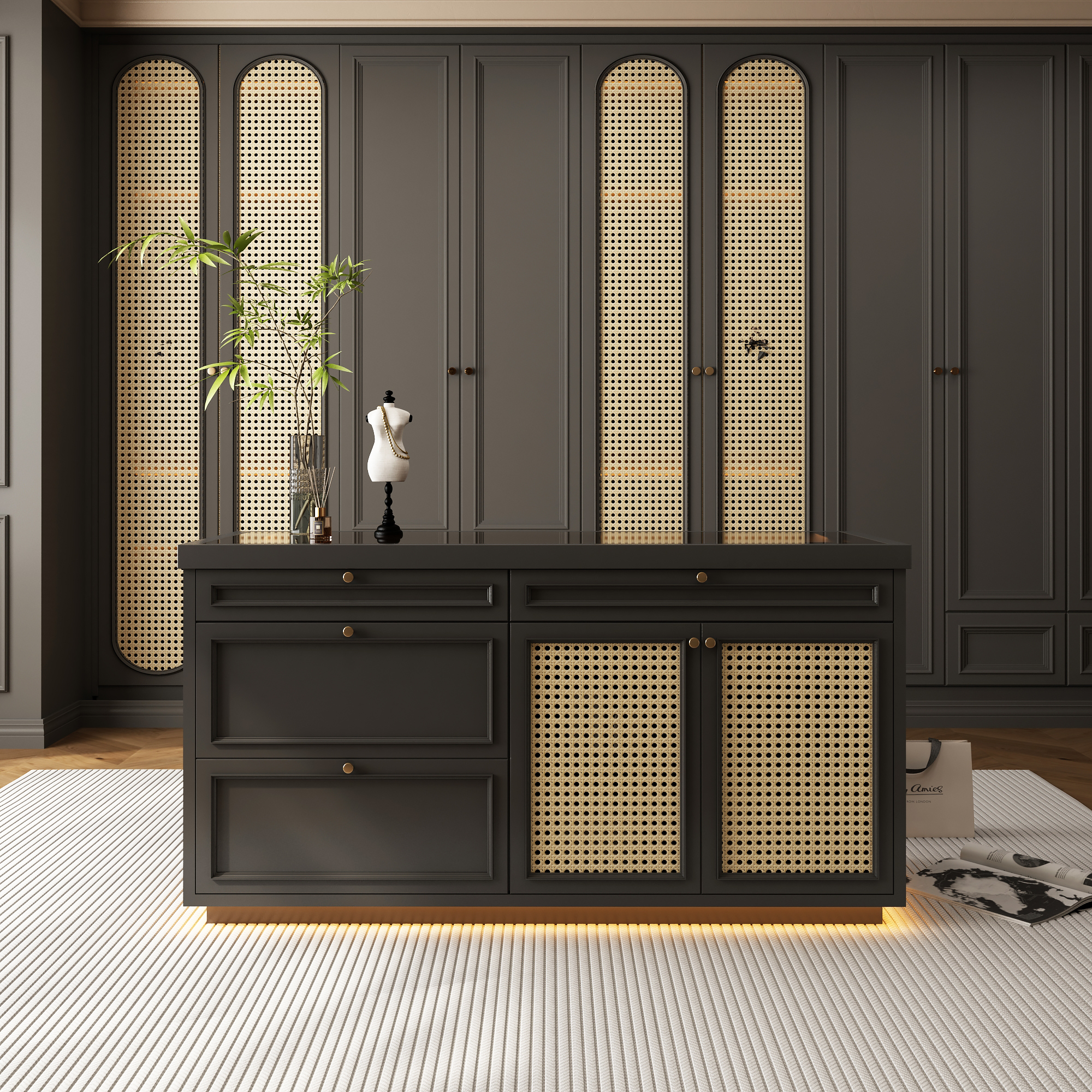 衣帽间中间岛台收纳展示柜