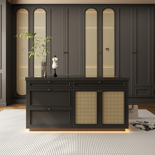 法式 珠宝首饰中岛柜复古衣帽间中间岛台收纳展示柜侘寂中古风定制