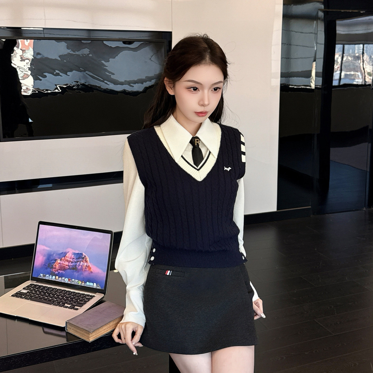 乖乖坏坏  藏青校笺/学院风麻花针织背心女冬季叠穿时髦三件套装,女装/女士精品,时尚套装,淘宝优惠券,粉丝福利购,淘宝优惠卷