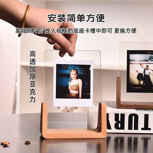 拍立得sq方形专用相框装裱mini3寸wide照片实木亚克力高级感摆台