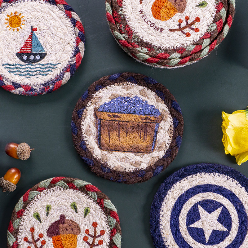 创意手工杯垫隔热防烫垫咖啡杯麻绳编织套装小餐桌垫圆形美式可爱,餐饮具,餐垫,淘宝优惠券,粉丝福利购,淘宝优惠卷