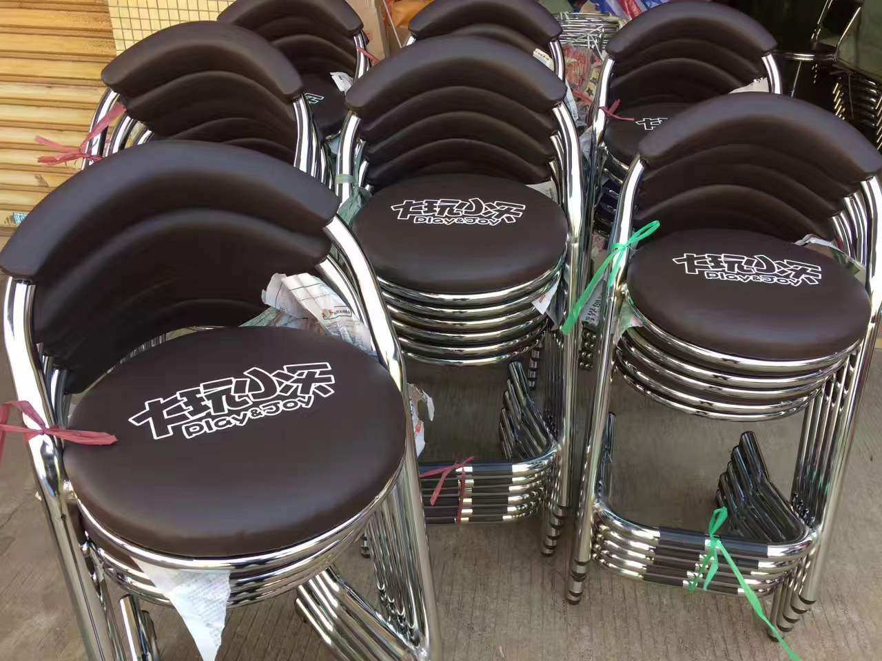 游戏机椅子电竞座椅淘气堡吧台不锈钢带靠背电玩动漫城耐磨皮凳子