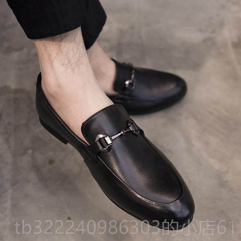 正品2025春季新款男士闲小皮鞋尖头脚休一蹬脚懒人豆豆鞋乐福套鞋