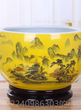 正品黄色圆形种盆特大号碗景德镇陶水培盆家用养花睡莲盆金瓷鱼缸