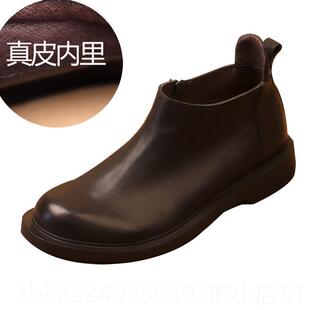 正品头牛皮商务高工帮休闲大头皮鞋男手真皮大层码装马丁靴加绒男