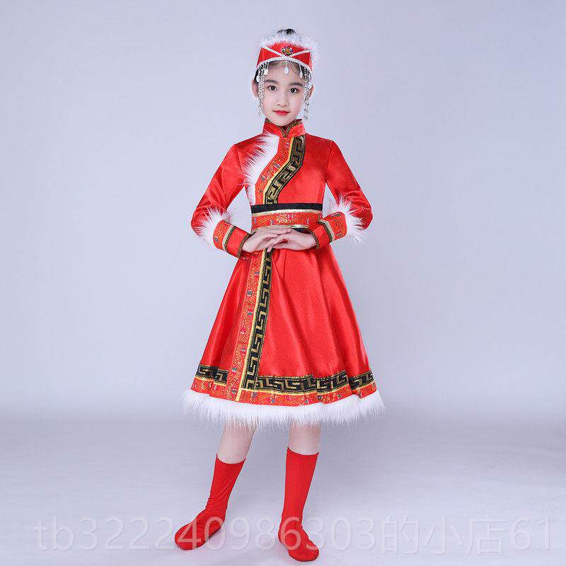 正品蒙古服儿装女童蒙儿族舞蹈服蒙古舞演出服少数民族筷舞袍子少