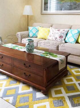 正品黄色几轻奢子地毯客厅茶沙室发卧床边书房衣帽间手工格地毯定