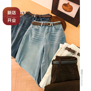 重工洗水 牛仔裤 立裁走线 带腰带 女 内里加绒 小耳出品篙支棉