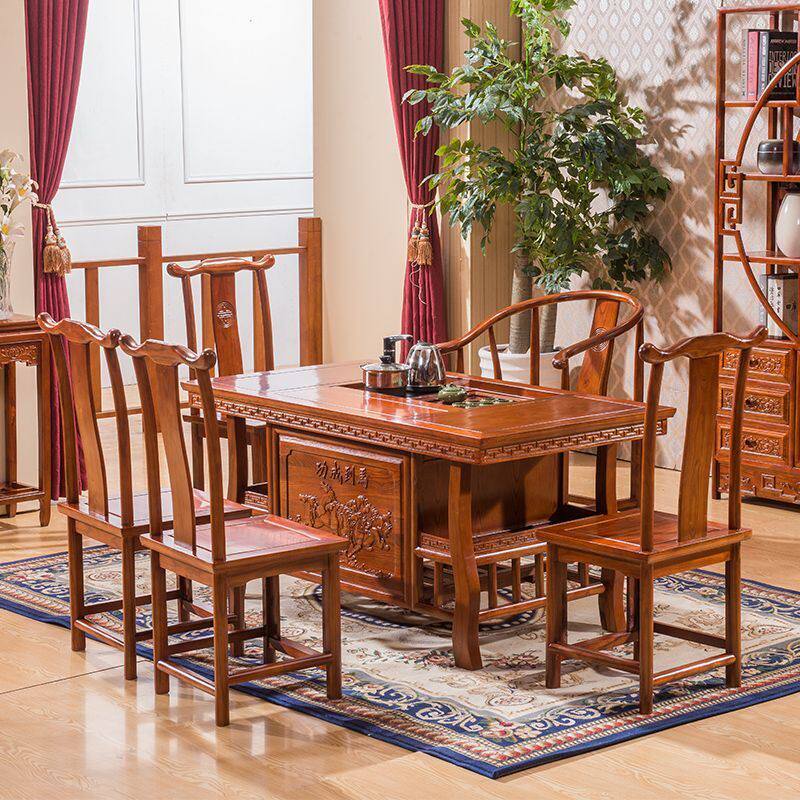 厂家直供送货到家实木茶桌椅组合茶几茶艺泡茶桌古典南榆木