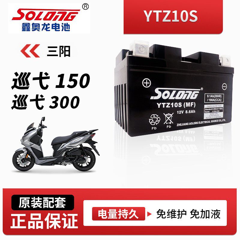 鑫奥龙免维护电瓶适用三阳巡弋150 巡弋300摩托车电池BS品牌配件