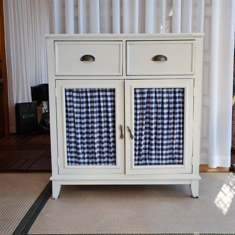 玻璃柜门遮挡纱帘魔术贴厨房窗户复古格子遮丑窗帘杂物衣柜绷纱帘