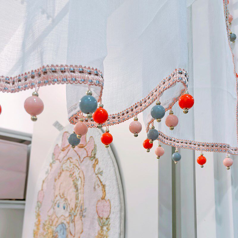 日系可爱彩虹窗帘短款半帘卧室半遮光垂帘屏风装饰布置透光门帘