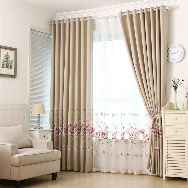 高档奢华欧式牡丹绣花亚麻美式田园客厅卧室遮光成品定制窗帘窗纱