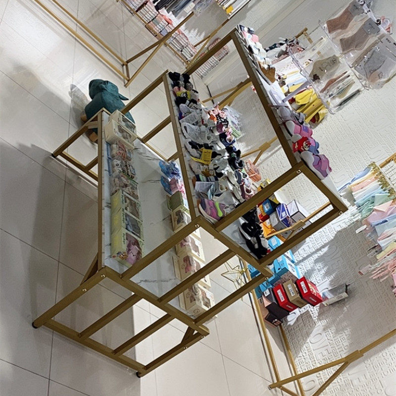 金色鞋店鞋架展示架多层女童鞋货架服装店铺中间双面中岛鞋架柜