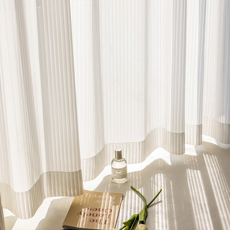 法式条纹简约窗帘房间飘窗竖百叶纯色白纱透光不透人穿杆挂钩加工,居家布艺,定制窗帘,淘宝优惠券,粉丝福利购,淘宝优惠卷