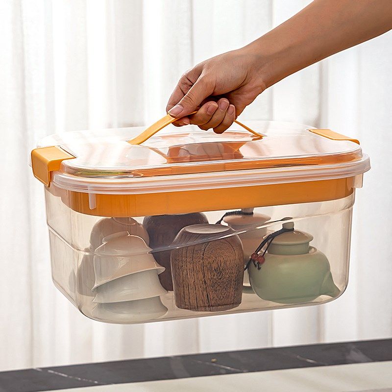 茶具收纳盒桌面茶杯茶壶配件水杯分格储物盒户外带提手防尘整理盒,收纳整理,茶具收纳盒,淘宝优惠券,粉丝福利购,淘宝优惠卷