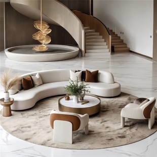 售楼处部大堂洽谈会客弧形沙发美容院酒店会所大厅休息区接待沙发