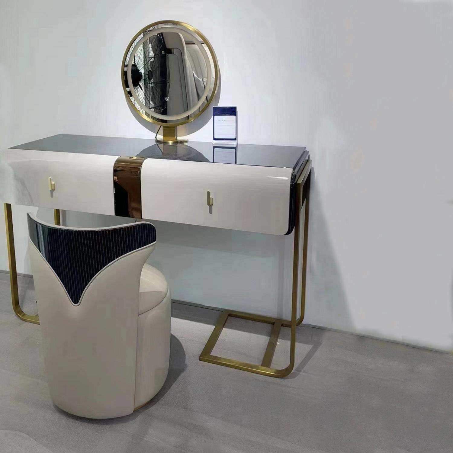 轻奢意式实木梳妆台大小户型化妆台极简港式别墅高端卧室翻盖家具