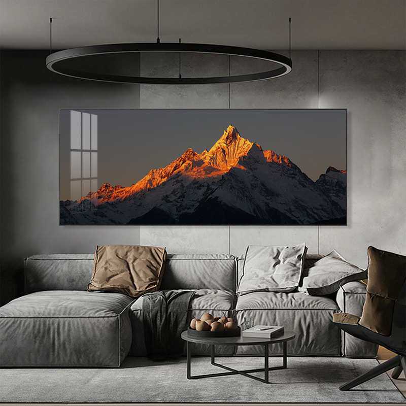 日照金山现代简约客厅装饰画贡嘎梅里雪山沙发墙挂画酒店大堂壁画