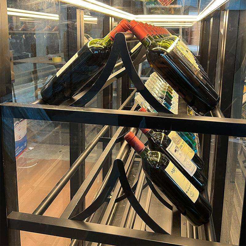 不锈钢酒柜带灯别墅家用落地红酒收纳柜酒店餐厅恒温酒架展示柜