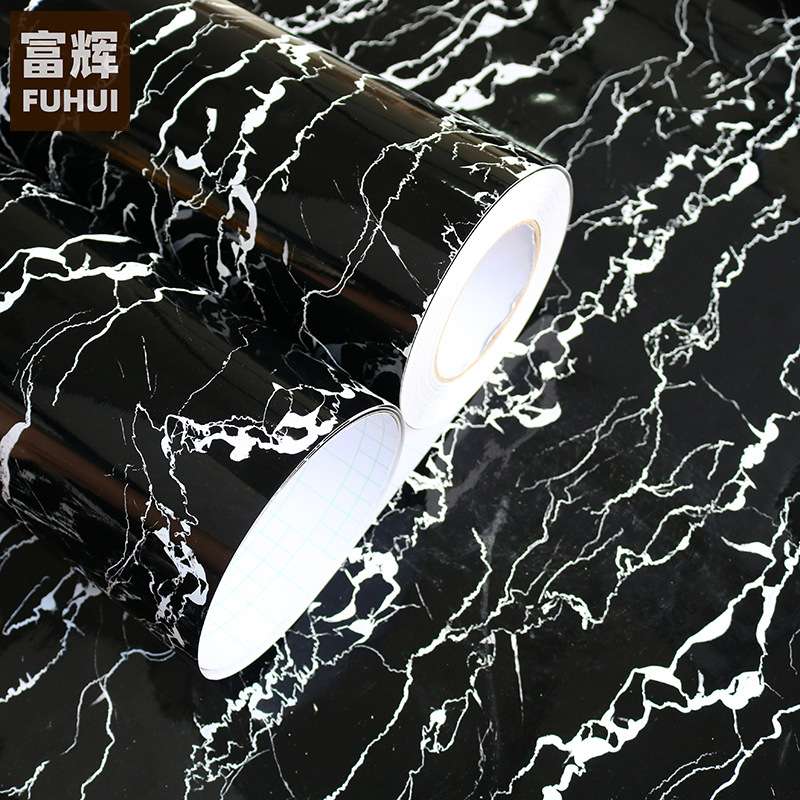 黑金刚自粘墙纸大理石PVC防潮防油灶台家具厨房柜卫生间防水壁纸