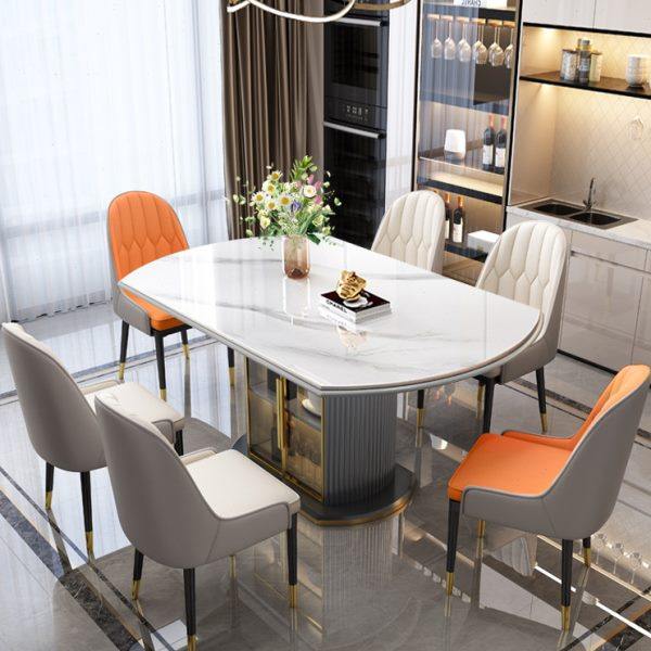 岩板餐桌轻奢现代简约可伸缩家用小户型折叠方变圆电磁炉储物饭桌,住宅家具,岩板餐桌,淘宝优惠券,粉丝福利购,淘宝优惠卷