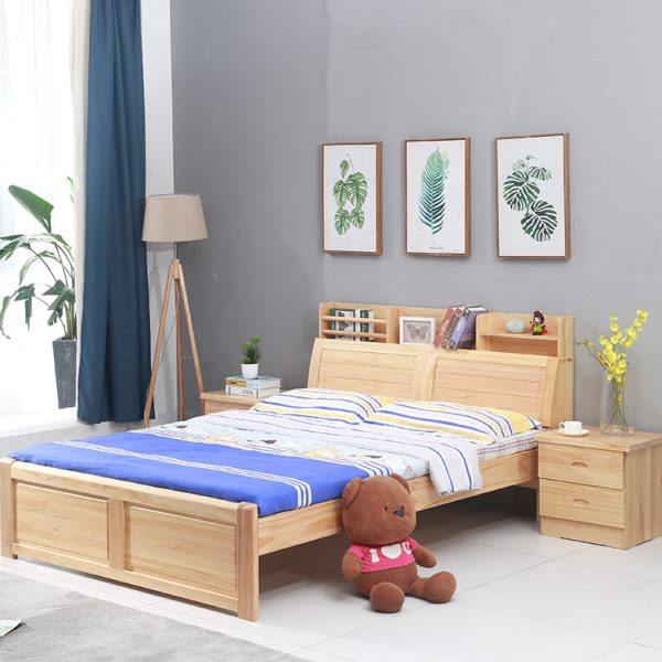 松木床全实木床1.2米单人床1.35米儿童现代简约原木双人书架床1.8