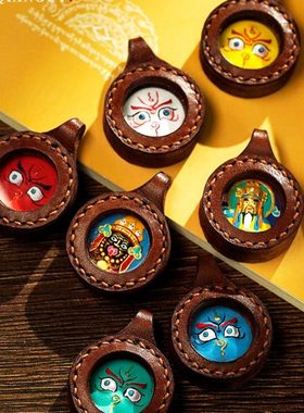 唐卡彩绘手工皮壳擦擦嘎乌盒五路财神眼扎基拉姆绿度母大黑天迷你