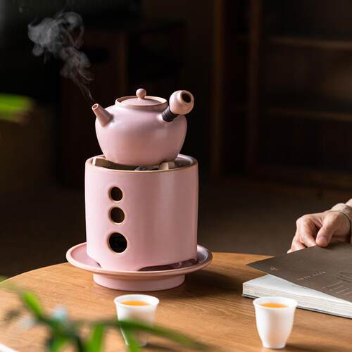 围炉煮茶烤火炉子茶炉煮茶炭炉陶罐煮茶罐粉色少女小清新家用碳炉