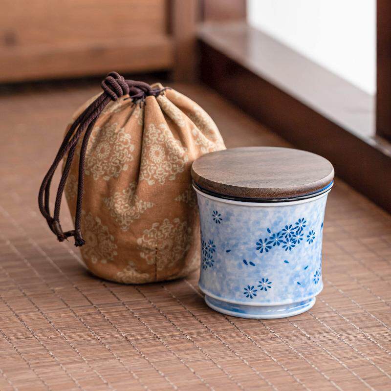洒蓝雏菊旅行茶具一人饮茶杯小清新陶瓷快客杯户外便携露营泡茶杯