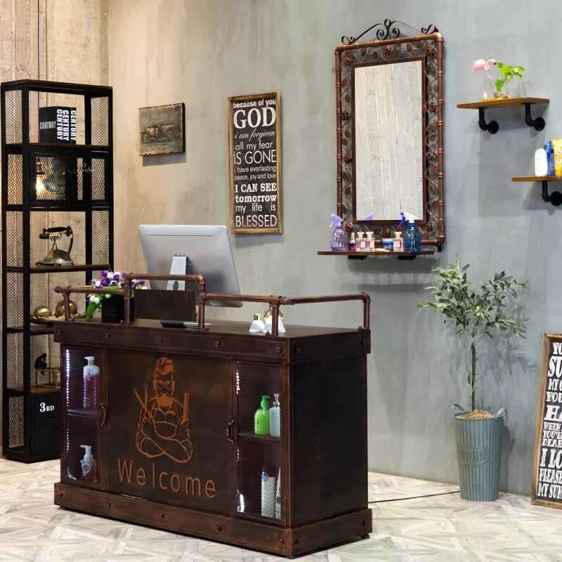 工业风吧台桌复古收银台服装店铺酒吧小型铁艺理发店前台接待直销