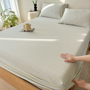 2024新款夏季纯棉老粗布床笠款床单100全棉床罩席梦思床垫三件套