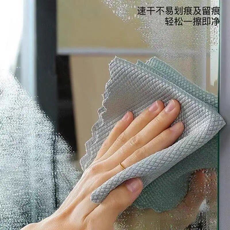 无痕鱼鳞抹布擦玻璃专用厨房吸水毛巾无水痕去油百洁布加厚洗碗布