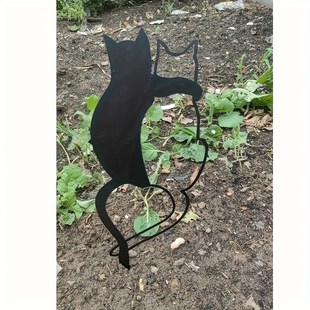 铁艺摆件猫咪拥抱剪影宠物猫纪念碑铁锈艺术动物雕塑草坪装饰地桩