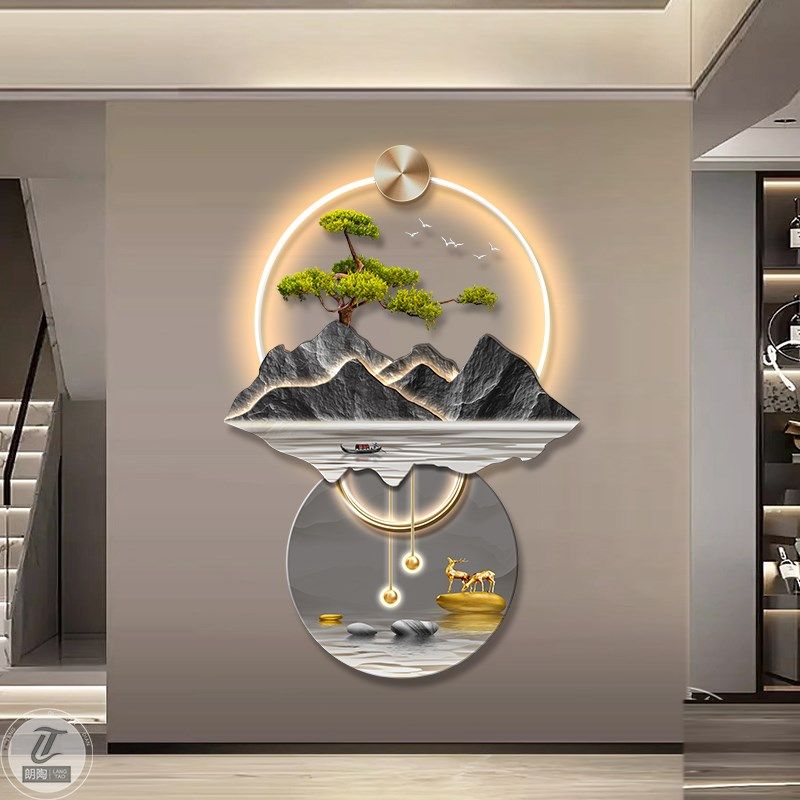 新中式玄关装饰画流水生财壁灯画大气山水挂画入户门走廊尽头墙画,家居饰品,现代装饰画,淘宝优惠券,粉丝福利购,淘宝优惠卷