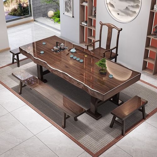 整板实木大板茶桌椅组合新中式茶台办公室原木茶几烧水壶茶具一体