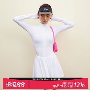 bebe立领户外跑步连衣裙防走光打底A字裙运动长袖网球裙女款