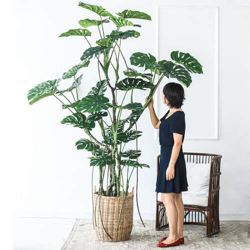 龟背竹假绿植盆栽北欧家居室内装饰仿真植物摆件道具仿真花艺