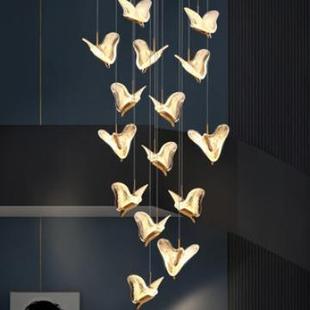 蝴蝶吊灯小复式楼梯灯长吊灯吊线灯水晶灯别墅大吊灯挑空客厅吊灯