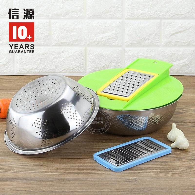 不锈钢洗米筛淘米盆洗菜料理漏盆厨房用品刨丝器创意礼品三件套装