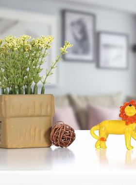 小狮子 琉璃摆件 动物雕塑 吹制琉璃艺术 家居装饰创意