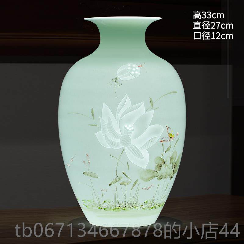 高档景德镇陶瓷器手绘薄胎半泥花瓶刀摆居件名人家新中式客酒厅装